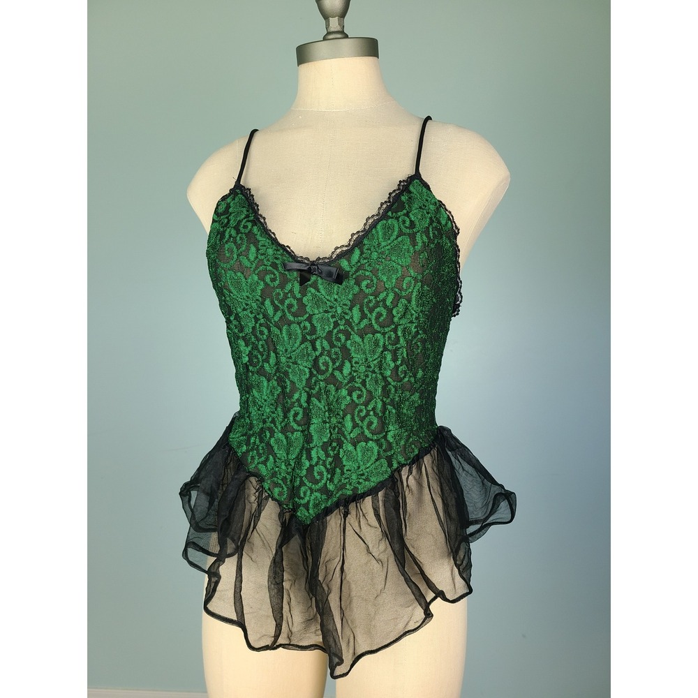Midnight Hour Sz L Lingerie Top Green Lace Dark Fairycore Whimsigoth‎ Alt Y2K